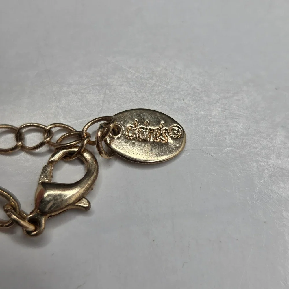 Claire's Padlock Charm Bracelet Gold Tone Oval Link Chain Adjustable G8/75